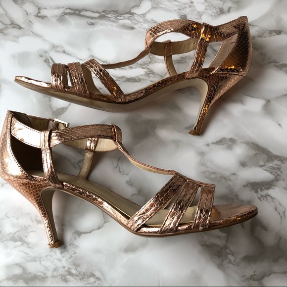 Enzo Angiolini Rose Gold Faux Snake Skin Strappy High Heels - Picture 5 of 15